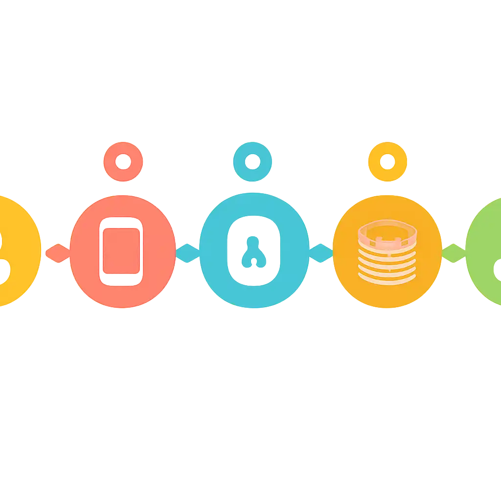 Five numbered circular icons connected by arrows in a horizontal flow, Junglee Rummy steps