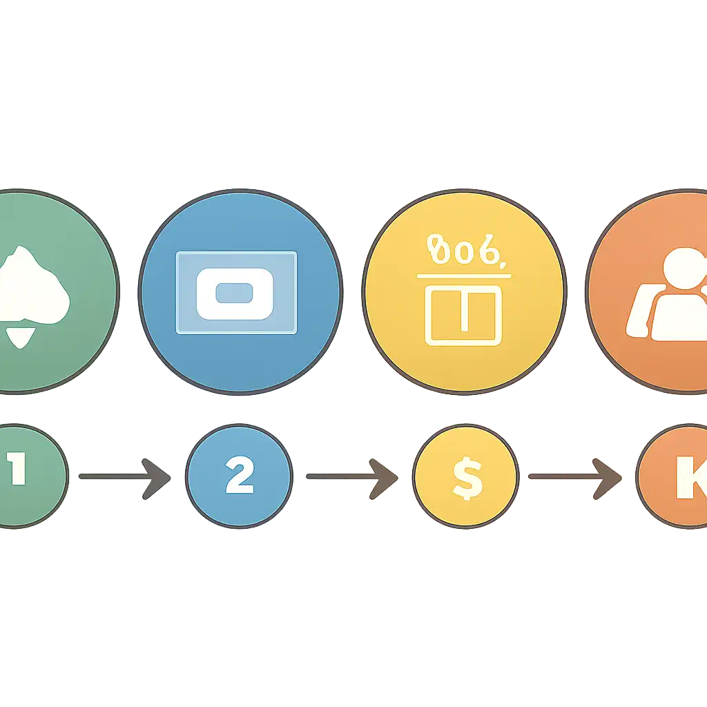 Five numbered circular icons connected by arrows in a horizontal flow, Junglee Rummy Games, Bonuses and Referral Rewards