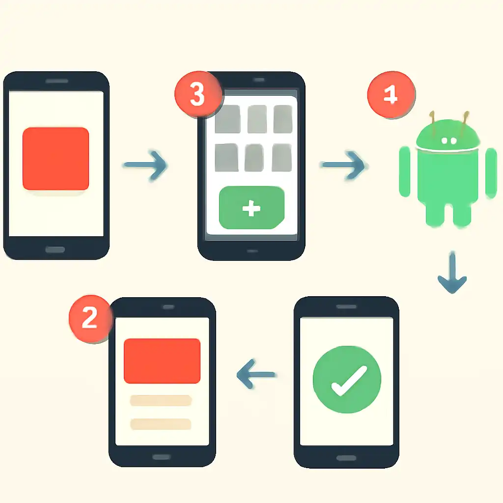 Annotated step diagram: android apk install process with numbered callouts, Junglee Rummy